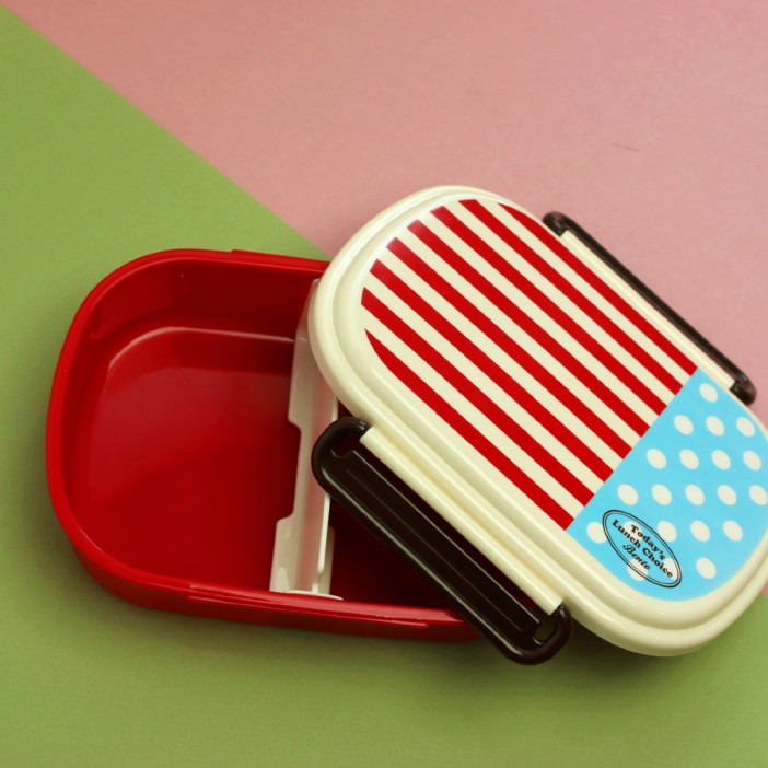 Ланчбокс "Полоска/горошек" красный (1 ярус) 