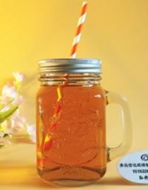 Кружка банка для напитков с трубочкой Bonjours (оранжевая) 