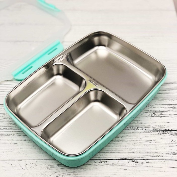 Ланчбокс "Металлический 3 секции", green 