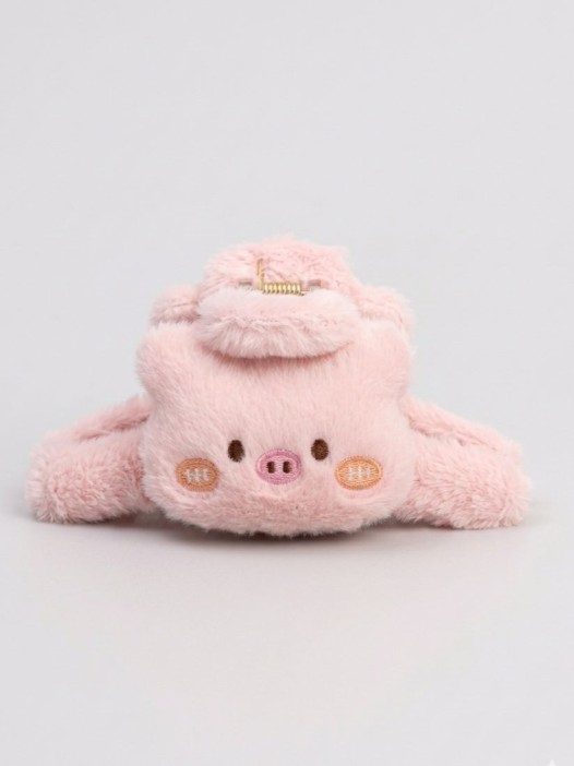 Заколка-краб "Хрюшка", розовая (14 см) 