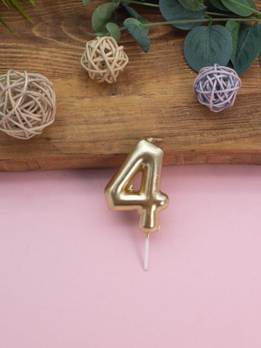 Свеча для торта &quot;Golden glow&quot; цифра 4, (6 см) 