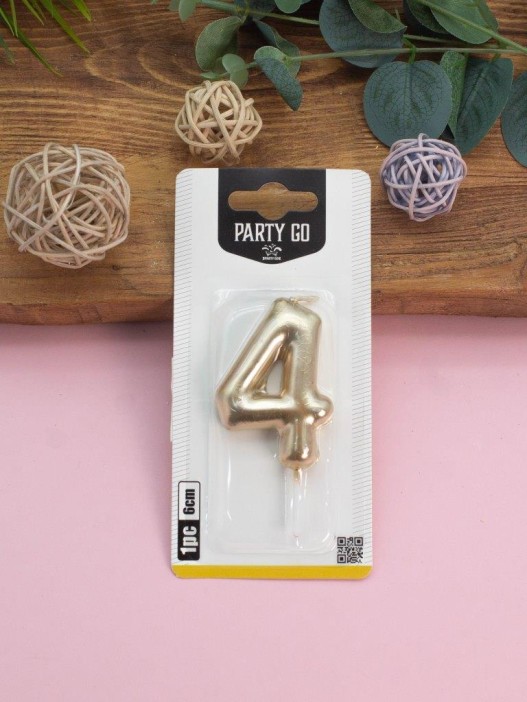 Свеча для торта &quot;Golden glow&quot; цифра 4, (6 см) 