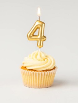 Свеча для торта "Golden glow" цифра 4, (6 см)