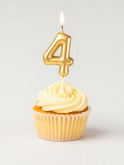 Свеча для торта "Golden glow" цифра 4, (6 см)