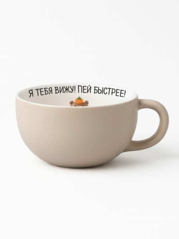 Кружка керамическая iLikeGift "Я тебя вижу! Пей быстрее!", бежевая  (16,2*12,3*6,7см),340мл