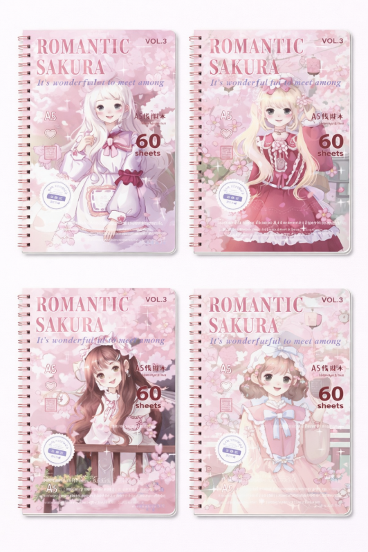Блокнот на кольцах A5 в линейку, 60 листов "Romantic sakura", mix 