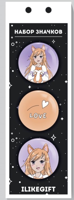 Набор значков 3 шт. iLikeGift Аниме &quot;Love corgi girl&quot; 