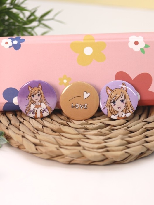 Набор значков 3 шт. iLikeGift Аниме &quot;Love corgi girl&quot; 