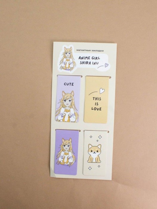 Набор магнитных закладок "Anime girl shiba inu", 4 шт., 35х70 мм 