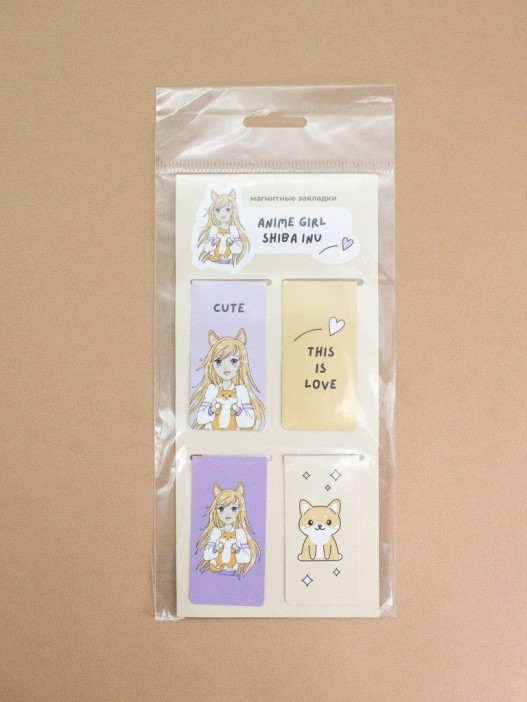 Набор магнитных закладок "Anime girl shiba inu", 4 шт., 35х70 мм 