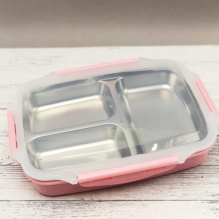 Ланчбокс "Металлический 3 секции", pink 