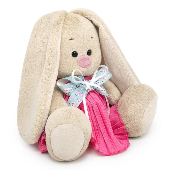 Мягкая игрушка &quot;Зайка Ми в платье из жатой ткани с бантом (малыш)&quot; (15 см) 