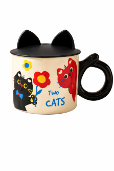 Кружка керамическая «Два кота», черная (350 мл)