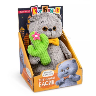 Мягкая игрушка "Кот Басик с кактусом, "Мультсериал" (19 см)