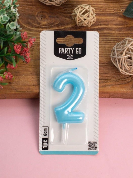 Свеча для торта &quot;Azure glow&quot; цифра 2, (6 см) 