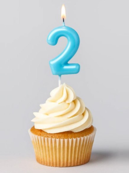Свеча для торта "Azure glow" цифра 2, (6 см)