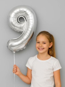 Шар фольгированный "Milestone moments" цифра 9, хром (40 см)