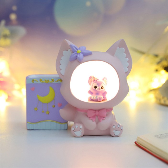 Ночник - подставка для канцелярских принадлежностей «Baby fox», pink (17 см), пластик 