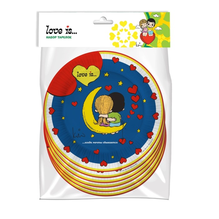 Набор бумажных тарелок 6 шт. &quot;Love is…&quot;, синий (d=180 мм) 
