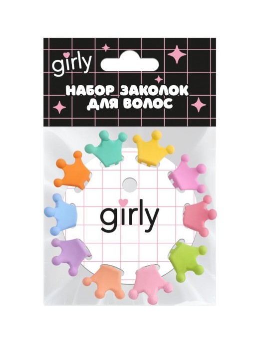 Набор заколок для волос GIRLY 10 шт. "Корона", радуга 