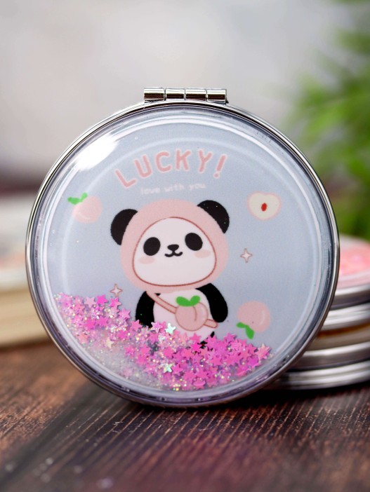 Зеркало-шейкер раскладное &quot;Lucky panda peach&quot;, blue (7*7 см) 