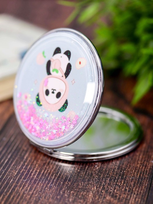 Зеркало-шейкер раскладное &quot;Lucky panda peach&quot;, blue (7*7 см) 