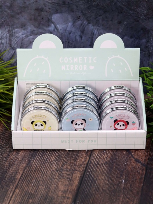 Зеркало-шейкер раскладное &quot;Lucky panda peach&quot;, blue (7*7 см) 