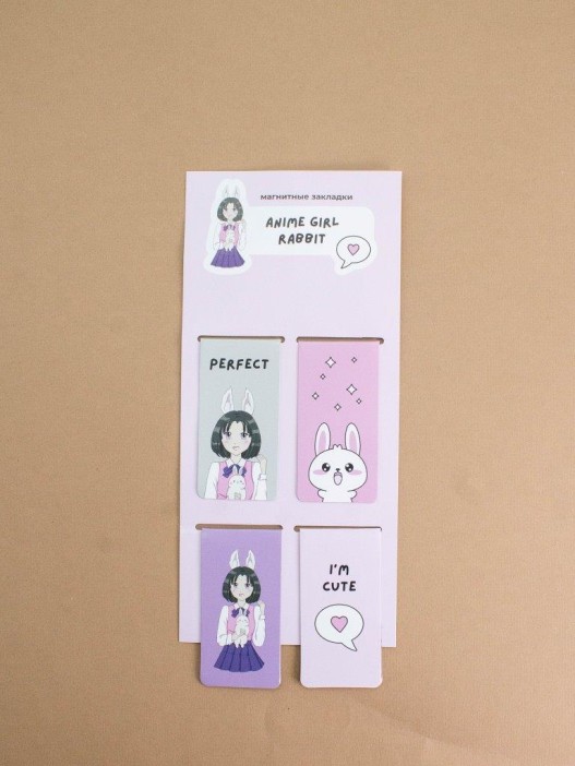Набор магнитных закладок "Anime girl rabbit", 4 шт., 35х70 мм 