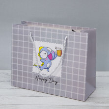 Пакет подарочный (S) "Happy day dino", grey (25*20*9.5)
