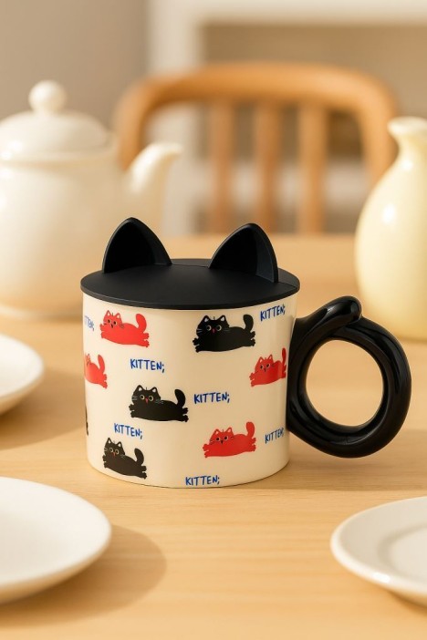 Кружка керамическая «Funny kitten», black (350 мл) 