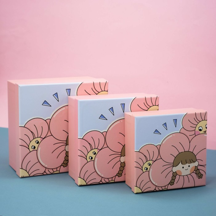 Набор подарочных коробок 3 в 1 «Girl flowers», 19*19*9.5-17*17*8-15*15*6.5 