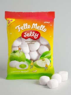 Жевательный зефир c начинкой. &quot;FELLO MELLO&quot; JELLY СО ВКУСОМ ЯБЛОКА, 55 гр.
