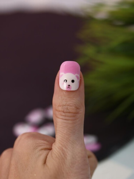 Накладные ногти GIRLY "Полярный медведь", 12 шт., с клеевыми пластинами 