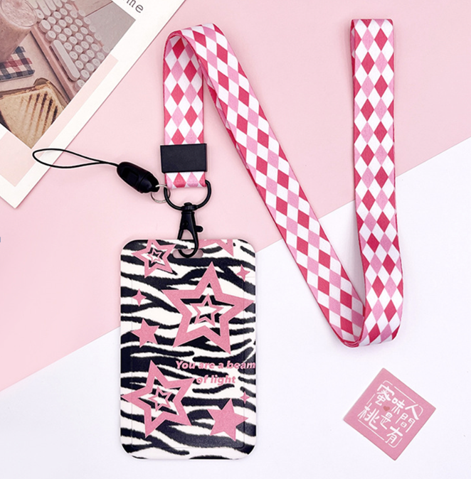 Футляр для карт на ленте &quot;Shining pink stars&quot;, zebra print 