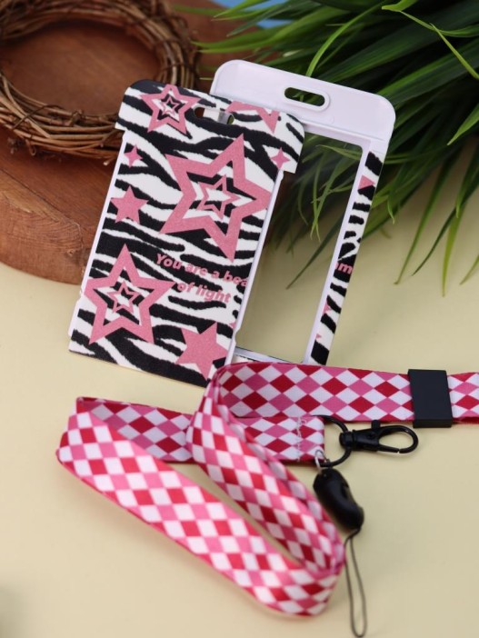 Футляр для карт на ленте &quot;Shining pink stars&quot;, zebra print 