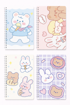 Блокнот на кольцах A5 в линейку, 60 листов "Bunny and Teddy Bear", mix