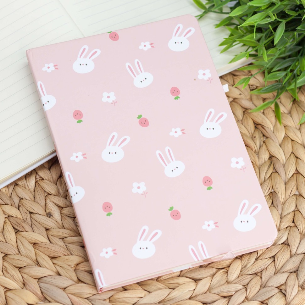 Блокнот (A5) "Much hare and flowers", pink (14.5*21)