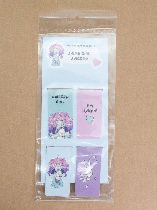 Набор магнитных закладок "Anime girl unicorn", 4 шт., 35х70 мм 