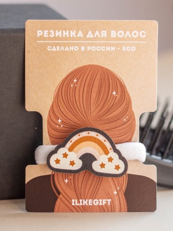 Резинка для волос ЭКО из дерева "РАДУЖНЫЕ МЕЧТЫ"