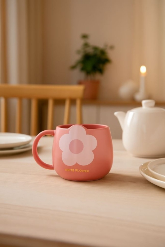 Кружка керамическая «White flower one», red (350 мл)
