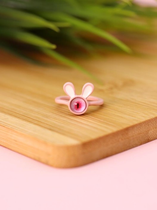 Кольцо акриловое GIRLY "Розовый заяц", розовое (d=1,7 см) 