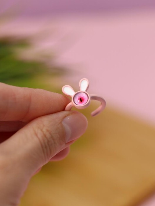 Кольцо акриловое GIRLY "Розовый заяц", розовое (d=1,7 см) 