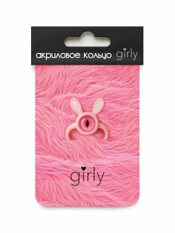 Кольцо акриловое GIRLY "Розовый заяц", розовое (d=1,7 см)