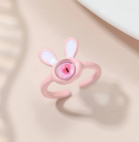 Кольцо акриловое GIRLY "Розовый заяц", розовое (d=1,7 см)