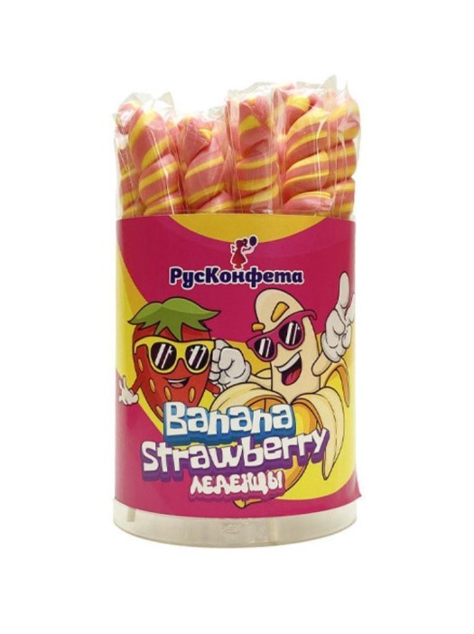 Леденцы-спирали "Banana Strawberry" (в тубусе - 25 шт.) 