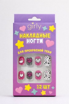 Накладные ногти GIRLY "Сердца", 12 шт., складными клеевыми пластинами