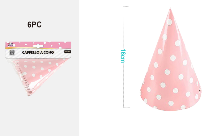 Бумажный колпак 6 шт. &quot;Cute peas&quot;, pink (160 мм) 