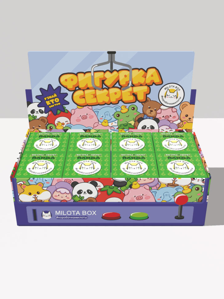 Комплект фигурок-секрет MilotaBox "Игривая панда", (3 см) - 8шт., цветной шоу-бокс