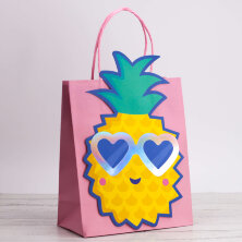Пакет подарочный (S) "Eyes heart pineapple", pink (21*25.5*10)