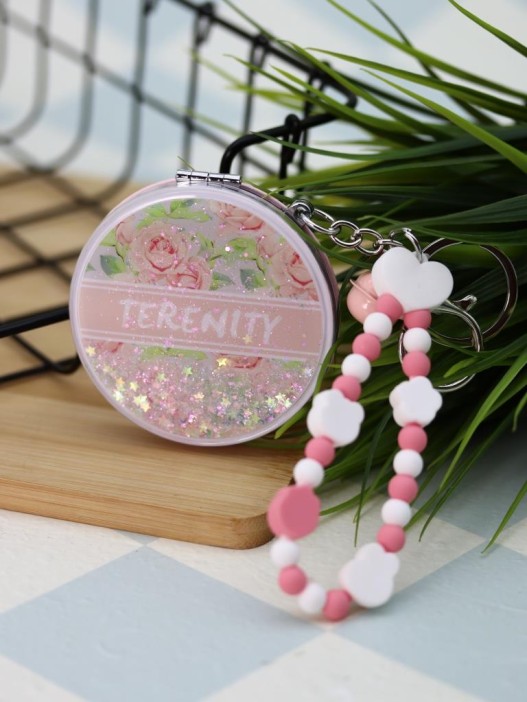 Зеркало-шейкер раскладное с шнурком &quot;Terenity&quot;, розовое (7*7 см) 